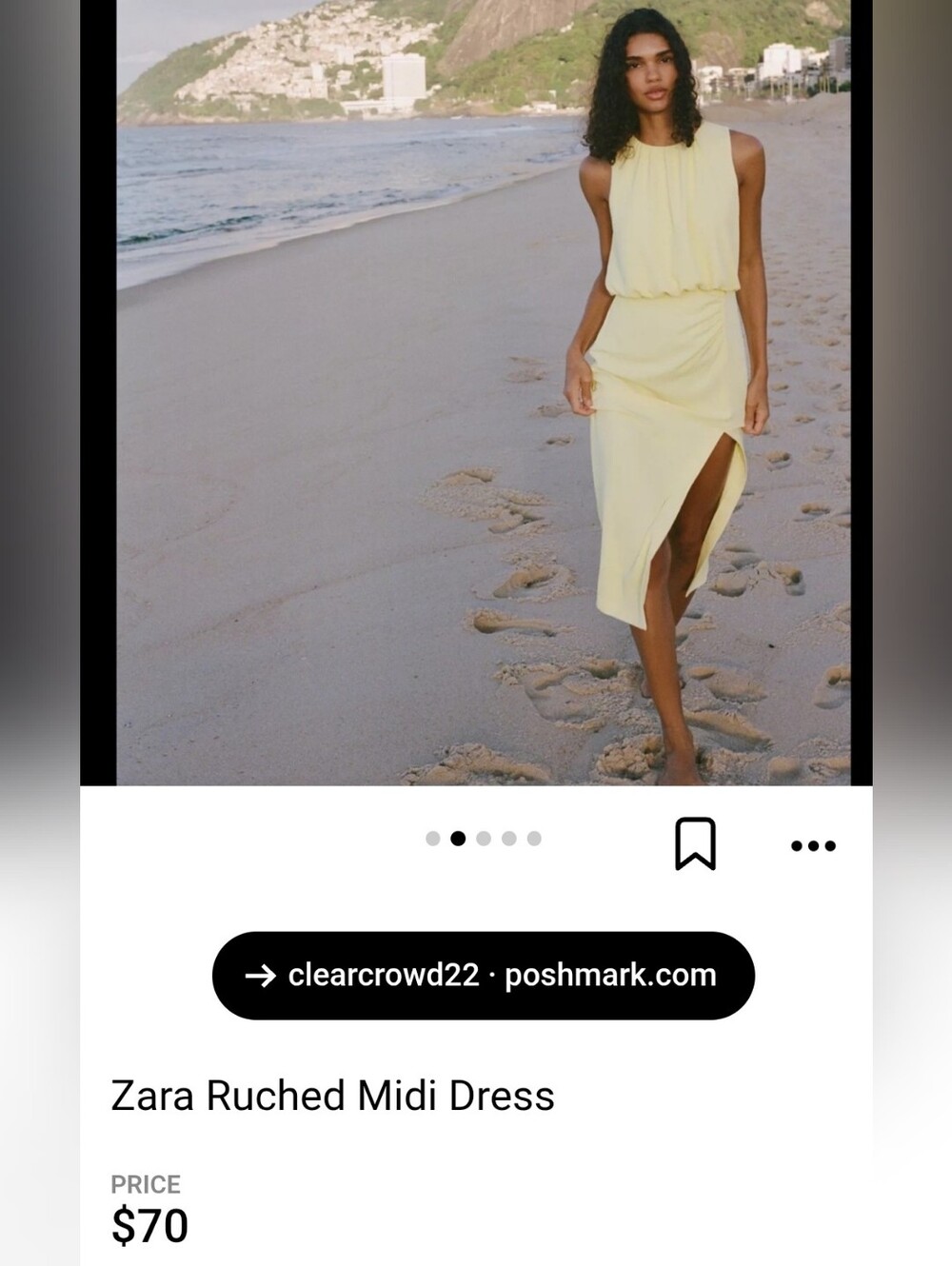 Zara Pale Cream Color  Sleeveless Ruched Midi Dress